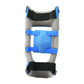 Blue and gray Respond ROM knee brace with adjustable black and blue straps, made in the USA, designed for best orthopedic.