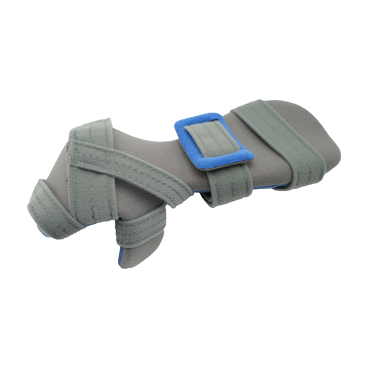 Gray RCAI adaptable resting hand brace with adjustable straps and blue cushioning pad, made in the USA, best orthopedic.
