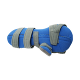 Blue RCAI adaptable resting hand brace with adjustable gray straps designed for orthopedic support, made in the USA, ideal.