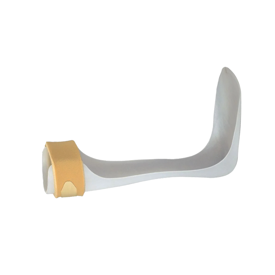 Semi-rigid RCAI ankle foot orthosis in light gray with beige heel strap, made in the USA, best orthopedic braces for b2b.