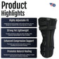 Black RCAI knee immobilizer with multiple adjustable velcro straps and padded support, breathable fabric design, made in the .