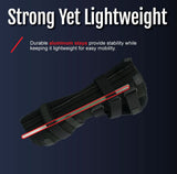 Black breathable RCAI knee immobilizer with adjustable straps and visible lightweight aluminum stays, highlighting durable.