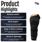 RCAI knee immobilizer product highlights text with maximum comfort, sturdy support, range-of-motion limitation, durable.