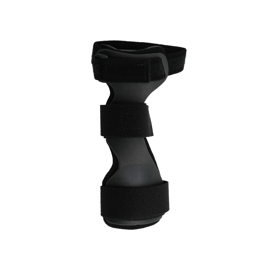 Black RCAI wrist drop orthosis with three adjustable hook-and-loop straps, made in the USA, best orthopedic brace for B2B.