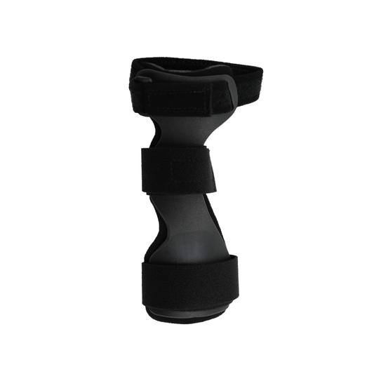 Black RCAI wrist drop orthosis with three adjustable hook-and-loop straps, made in the USA, best orthopedic brace for B2B.