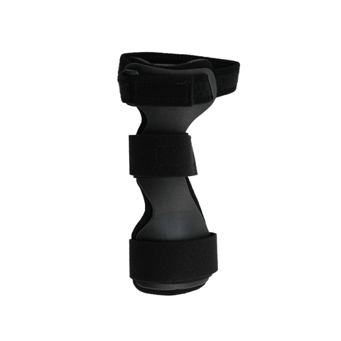 Black RCAI wrist drop orthosis with three adjustable hook-and-loop straps, made in the USA, best orthopedic brace for B2B.