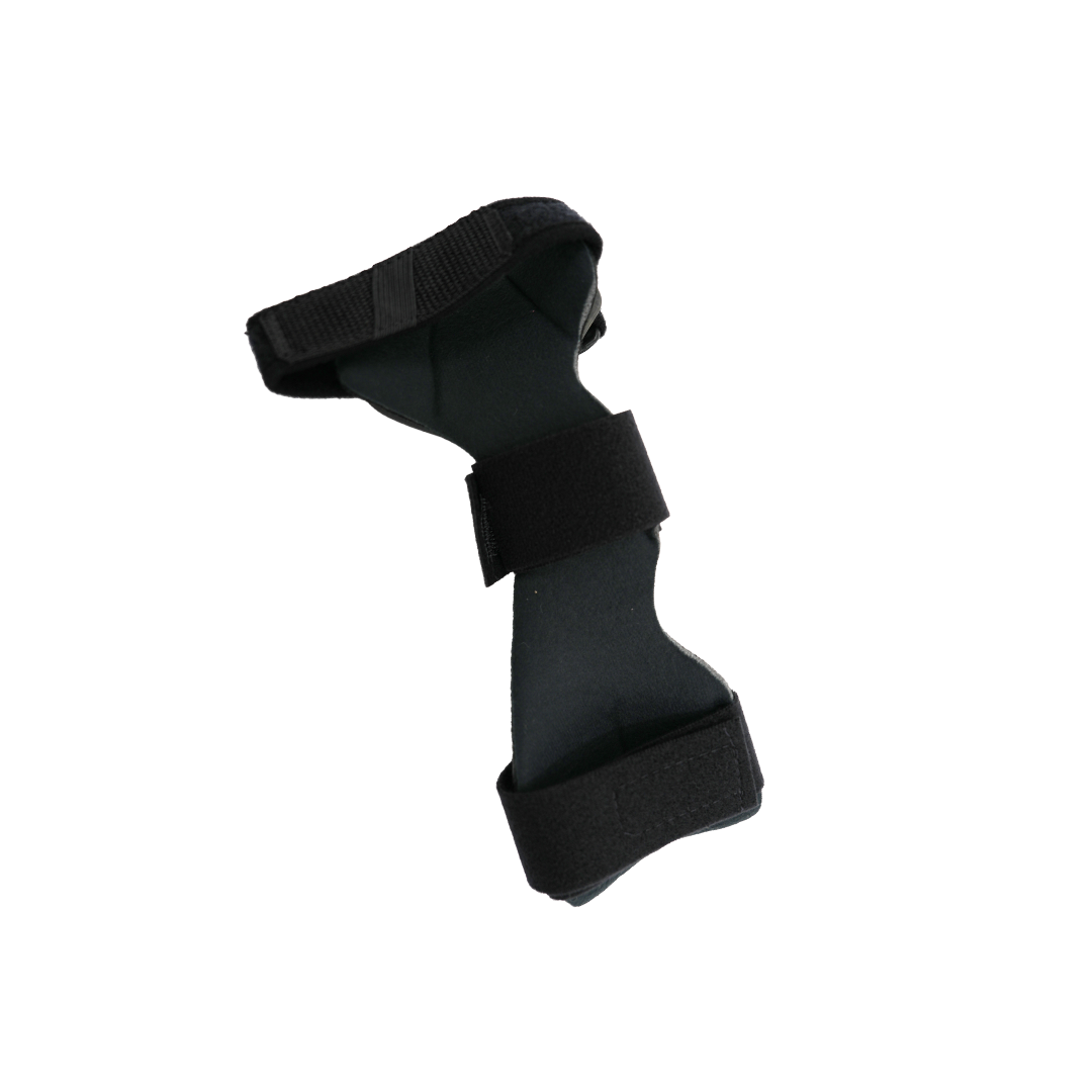Black RCAI wrist drop orthosis with universal cuff and adjustable straps, made in the USA, best orthopedic braces for B2B.