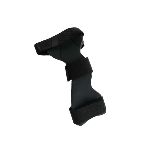 Black RCAI wrist drop orthosis with universal cuff and adjustable straps, made in the USA, best orthopedic braces for B2B.