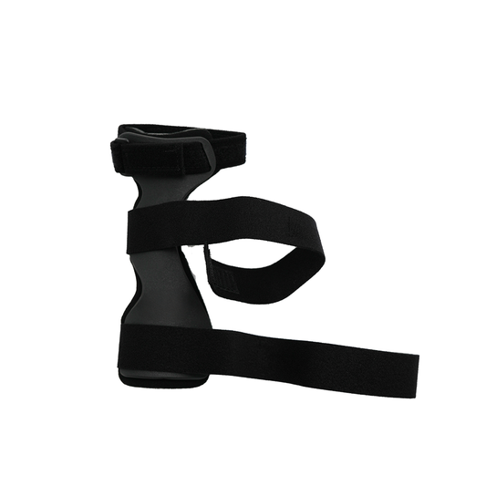 Black RCAI wrist drop orthosis with adjustable universal cuff straps, sleek ergonomic design, made in the USA, b2b.