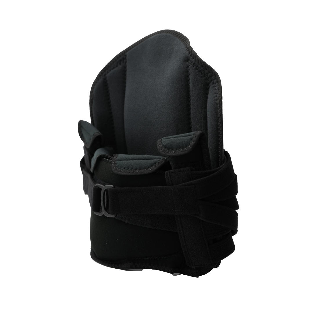 Black RCAI LSO lumbar support brace with adjustable straps and buckle, made in the USA, top-quality B2B orthopedics.