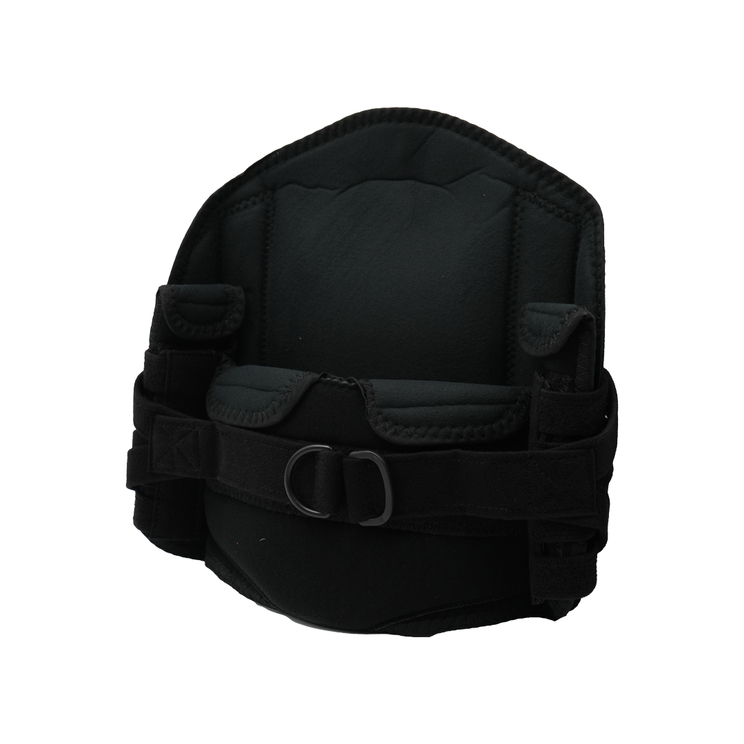 Black RCAI LSO Short Front lumbar support brace with adjustable straps and dual D-ring closures, made in the USA, best.