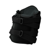 Black lumbar support orthotic brace with adjustable straps and buckle fasteners, made in the USA, RCAI best orthopedic brace .
