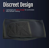 Black RCAI Basic Lumbar Sacral Orthosis with quilted front panel and adjustable Velcro straps, made in the USA, best.