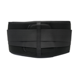 Black RCAI Basic Lumbar Sacral Orthosis back support brace with wide elastic straps, made in the USA, ideal for B2B.