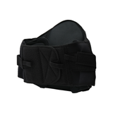 Black lumbar sacral support belt with adjustable side panels and Velcro straps, made in the USA, best orthopedic brace for.