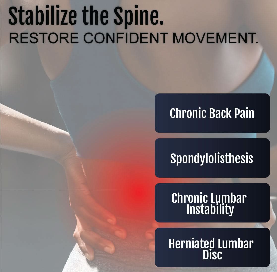 Lumbar sacral support brace worn on lower back with red highlight indicating pain areas, promoting spine stabilization for.
