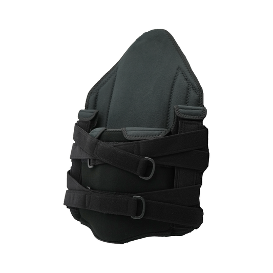 Black RCAI TLSO orthopedic brace with adjustable padded straps and contoured rigid shell, made in the USA, best orthopedic.