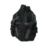 Black RCAI TLSO orthopedic brace with adjustable gray straps and padded interior, made in the USA, ideal for B2B orthopedics .