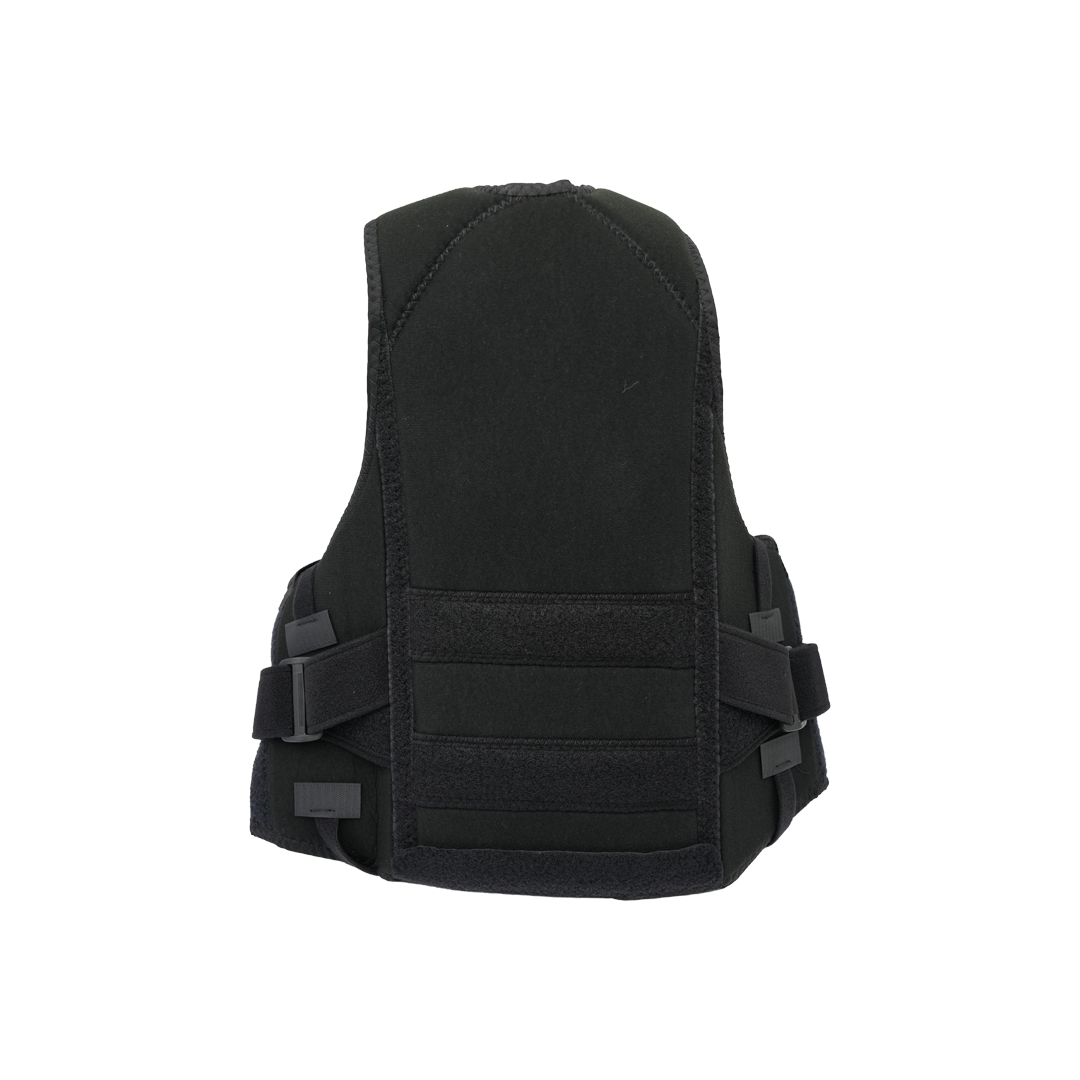 Black Thoracic Lumbar Support with rigid side panels and adjustable straps, made in the USA, best orthopedic braces from.
