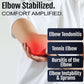 Pediatric elbow stabilizer worn on bent arm with red highlight on elbow, made in the USA, RCAI, B2B orthopedics wholesale,.