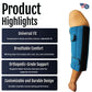 Blue pediatric elbow stabilizer with adjustable compression straps, breathable wicking foam liner, orthopedic-grade support, .