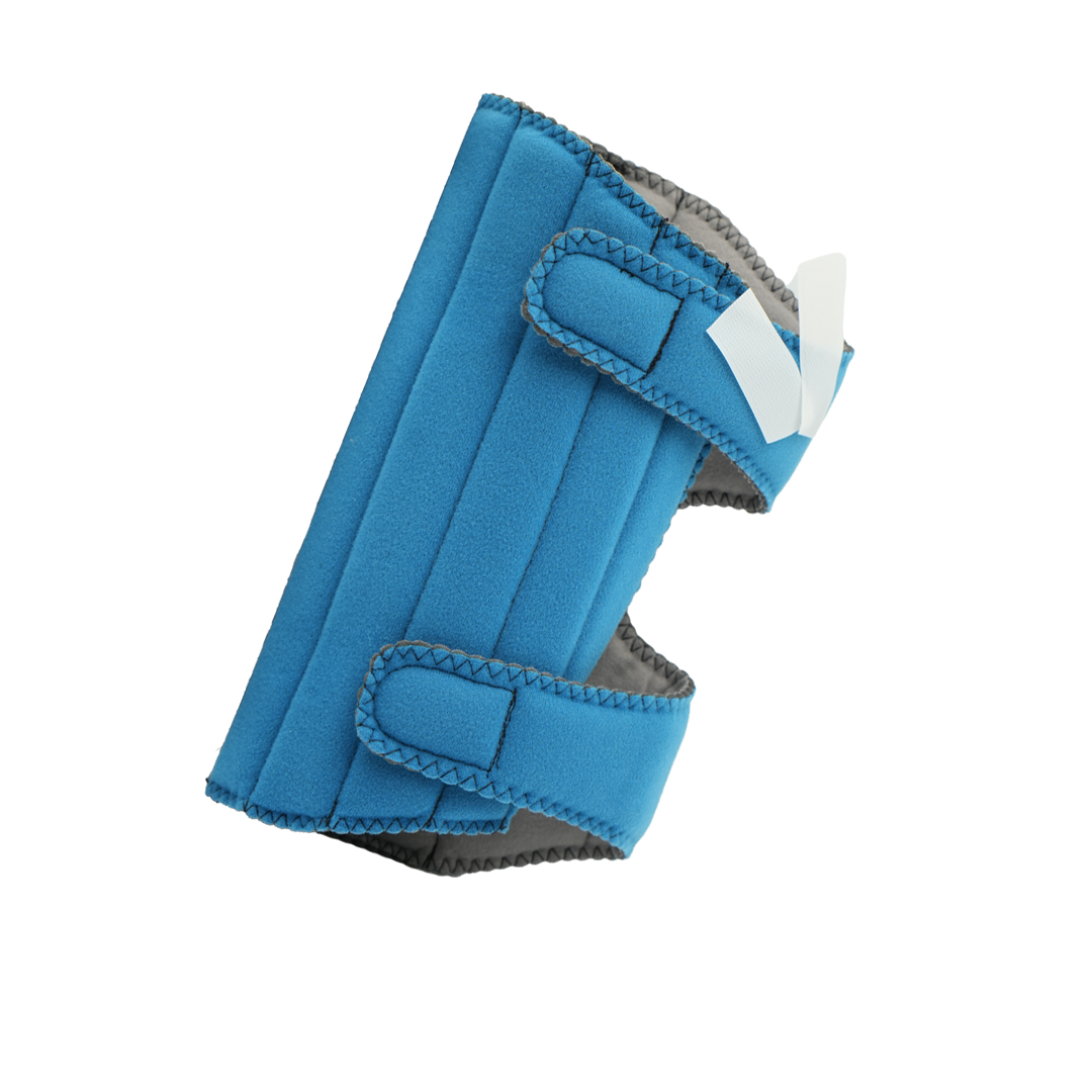 Blue RCAI elbow stabilizer brace with adjustable Velcro straps, designed for maximum support and pain relief, made in the.