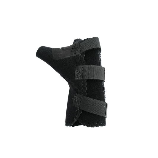 Black pediatric wrist thumb support brace with three adjustable Velcro straps, made in the USA, RCAI, best orthopedic brace.