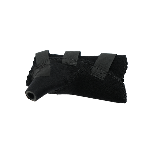 Black pediatric wrist thumb support with adjustable straps, soft breathable fabric, made in the USA, best orthopedic braces.