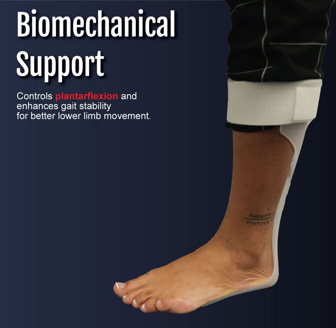 Lightweight RCAI Leaf Spring Orthosis on lower leg, controlling plantarflexion, made in the USA, best orthopedic braces.