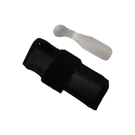 Black ambidextrous wrist brace with adjustable velcro strap and removable gray support splint, made in the USA, best.