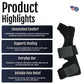 Black neoprene Universal Wrist Thumb Support with adjustable strap, breathable material, made in the USA, RCAI branded,.