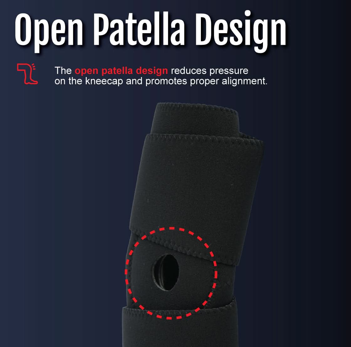 Black wrap-around knee brace with open patella design, soft neoprene material, made in the USA, best orthopedic braces,.