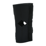 Black neoprene hinged lateral "J" brace with adjustable Velcro straps and open patella design, made in the USA, best.