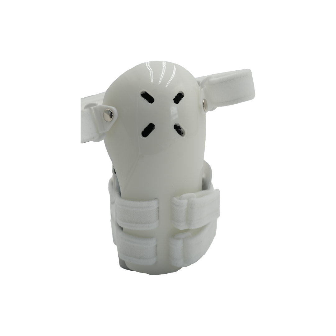 White over-the-shoulder humeral fracture brace with adjustable padded straps and ventilation holes, made in the USA, best.
