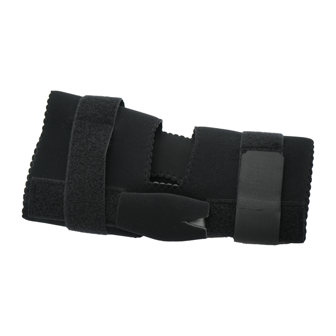 Black active knee brace with adjustable velcro straps and reinforced side support, made in the USA, RCAI, B2B orthopedics.