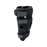 Black RCAI Deluxe Wrap Knee brace with adjustable Velcro straps and breathable mesh panels, made in the USA, ideal for B2B.