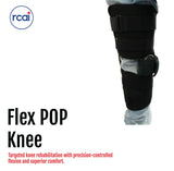 Black Flex POP Knee brace by RCAI on leg, featuring adjustable straps and secure padding, designed for optimal joint.