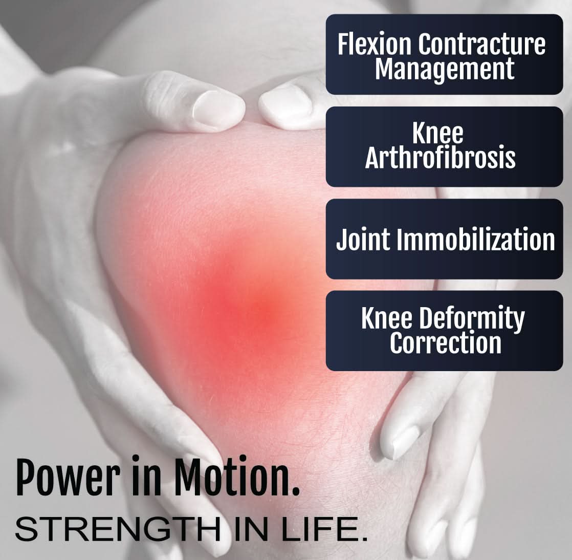 Knee wrapped with flexible black Flex POP Knee brace by RCAI showing targeted joint support, made in the USA, ideal for b2b.