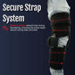 Black Flex POP Knee brace by RCAI on a bent leg, showing secure sewn-in strap system, made in the USA, b2b orthopedics.