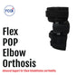 Black Flex Pop Elbow Orthosis with adjustable straps, made in the USA by RCAI, top B2B orthopedics wholesale and best.