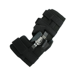 Black Flex Pop Elbow brace with adjustable Velcro straps and metal hinge, made in the USA, best orthopedic braces for b2b.