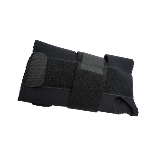 Black RCAI wrist extension splint with adjustable Velcro straps, breathable ergonomic design, made in the USA, best.