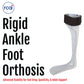 White rigid ankle foot orthosis with black adjustable strap, promoting stability and support, made in the USA by RCAI, top.