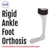White rigid ankle foot orthosis with black adjustable strap, made in the USA, RCAI best orthopedic braces for stability and.