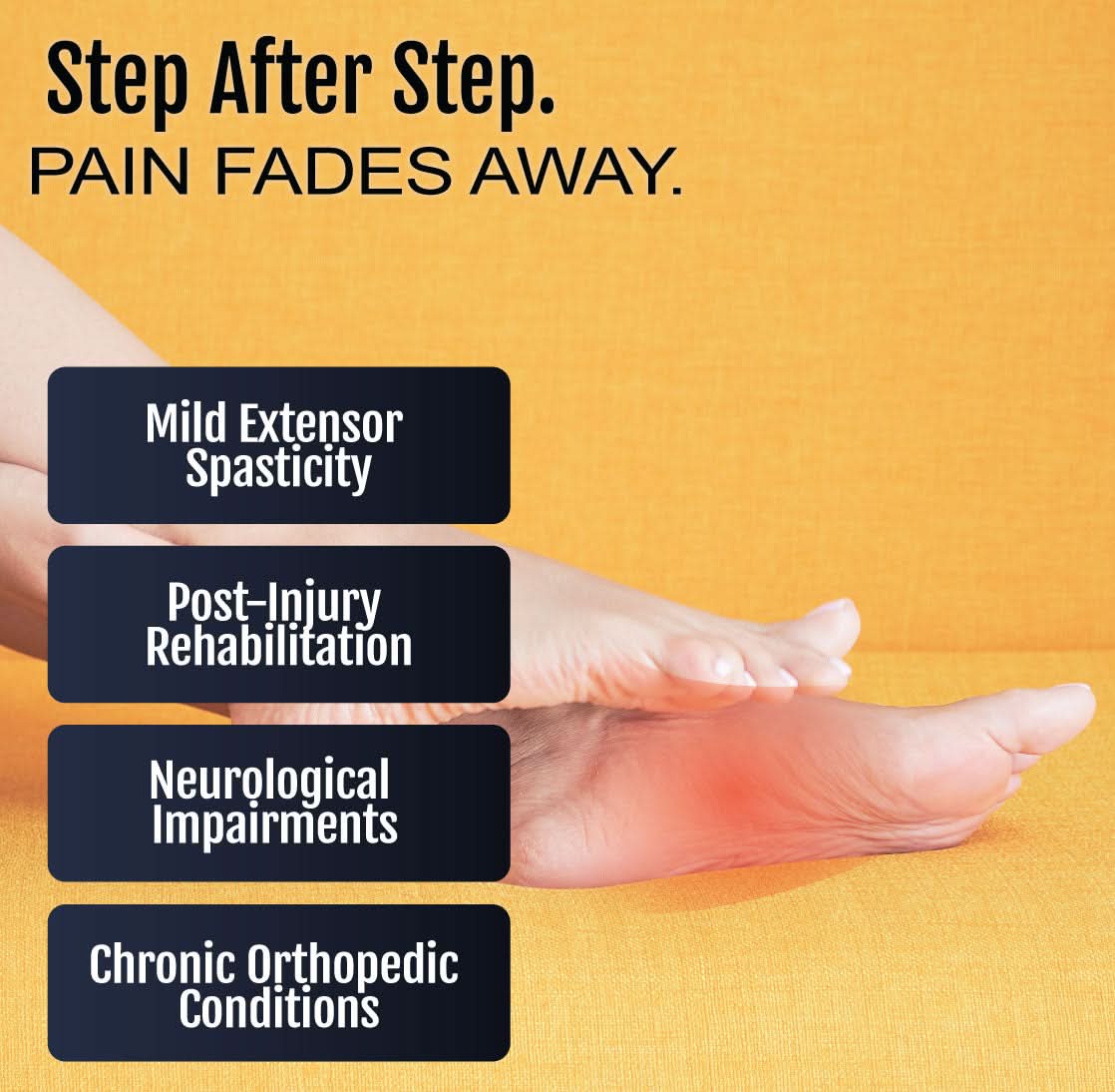 Right foot wearing RCAI rigid ankle foot orthosis in beige, offering firm support for stability and comfort, made in the.