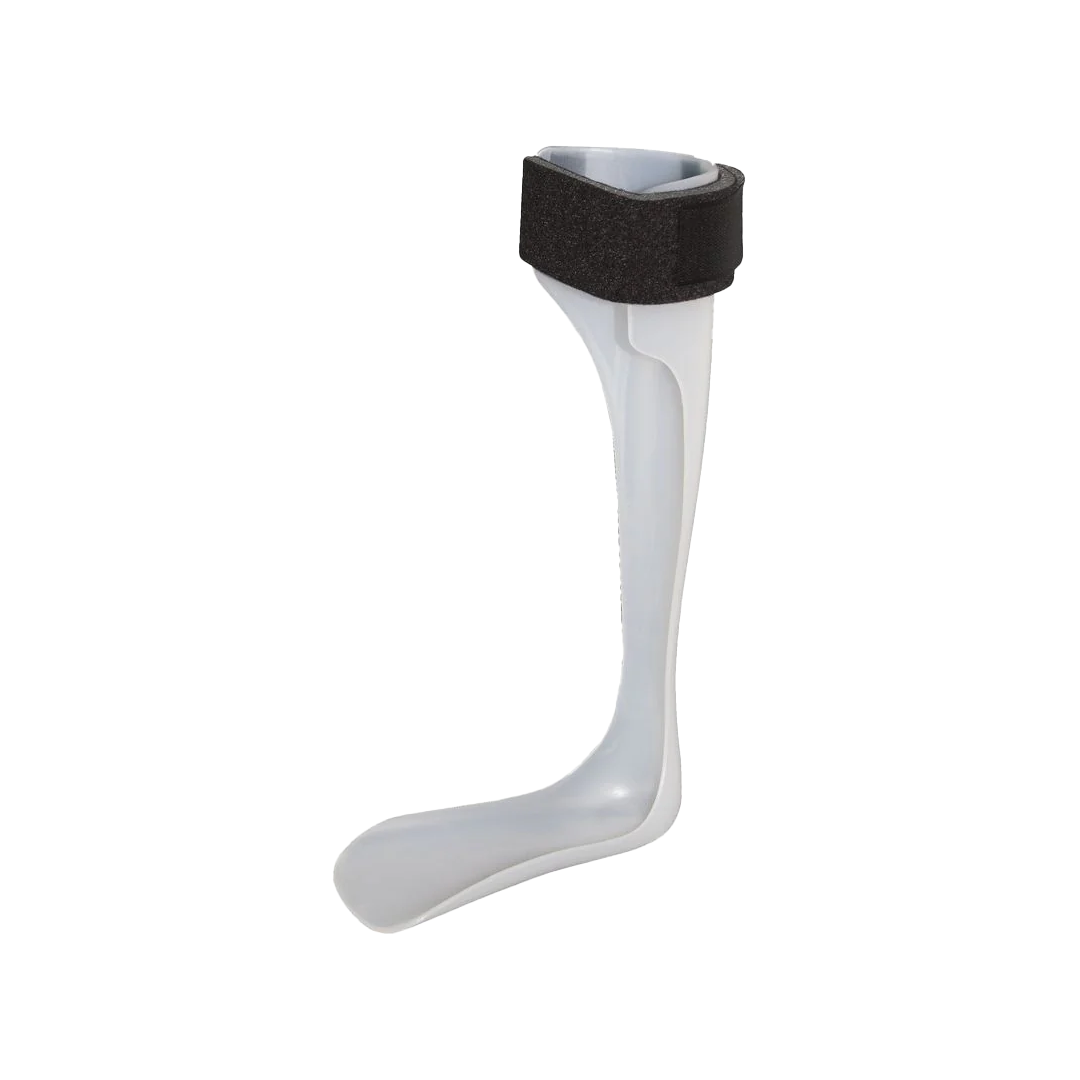 Rigid white RCAI ankle foot orthosis with black adjustable strap, made in the USA, best orthopedic brace for b2b orthopedics .