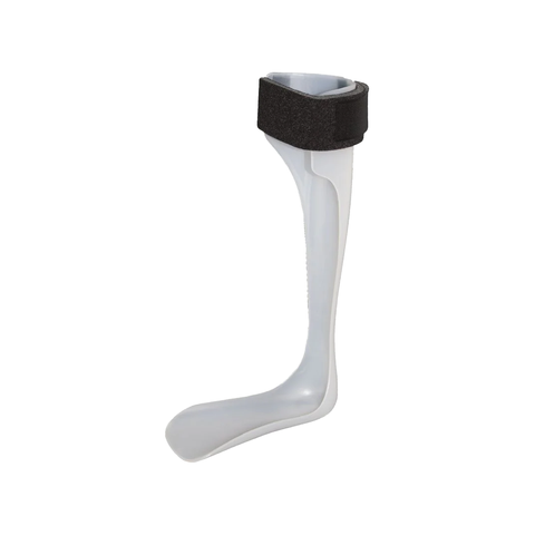 Rigid white RCAI ankle foot orthosis with black adjustable strap, made in the USA, best orthopedic brace for B2B orthopedics .