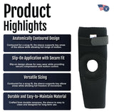 RCAI elbow sleeve in black with open elbow design and adjustable strap, made in the USA, best orthopedic braces for B2B.
