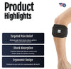 RCAI Tennis Elbow Brace in black with adjustable strap, ergonomic design, and Made in the USA label, showcasing pain relief.