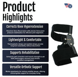 RCAI Knee Cage Orthosis in black with adjustable straps and metal hinge, made in the USA, best orthopedic braces designed.